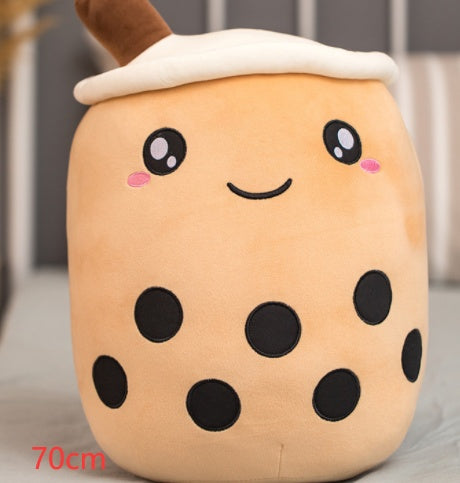 Cute Fruit Drink Plush Stuffed Soft Strawberry Milk Tea Boba Cup Toy Bubble Pillow Cushion Kids Gift Brown / 70CM