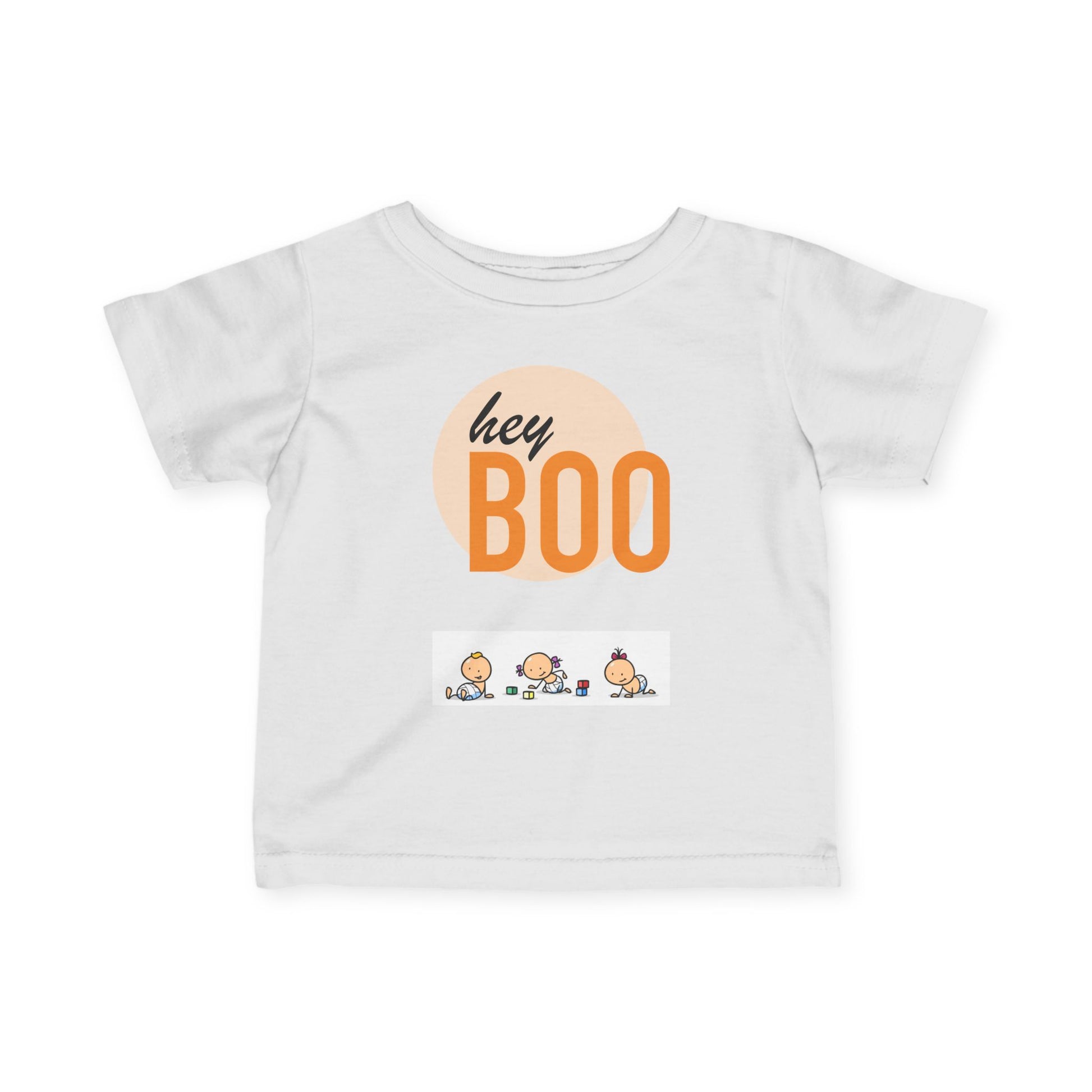 Adorable Infant Fine Jersey Tee ’Hey Boo’ for Fall Baby Showers Halloween or Everyday Fun! White / 6M
