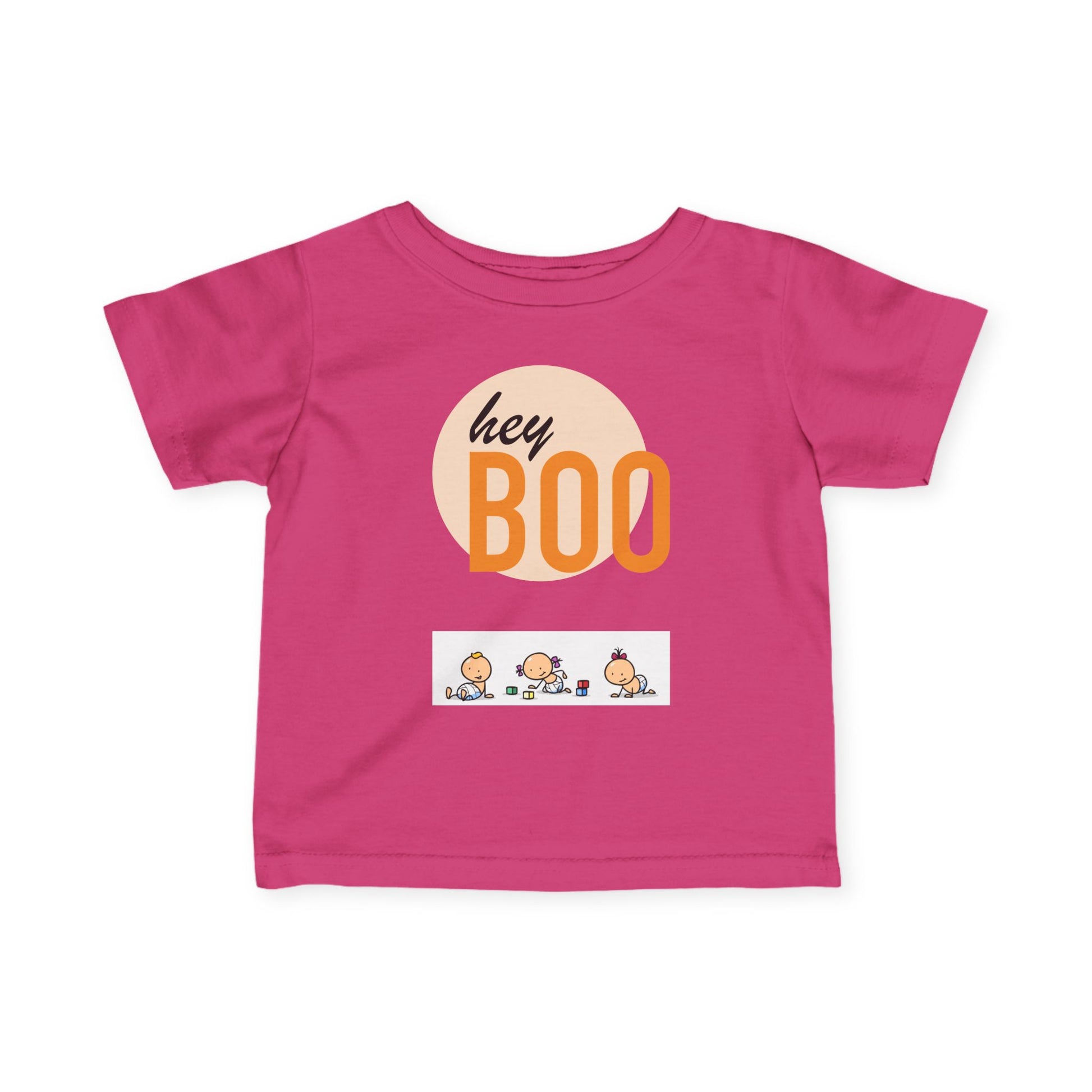 Adorable Infant Fine Jersey Tee ’Hey Boo’ for Fall Baby Showers Halloween or Everyday Fun! Hot Pink / 6M