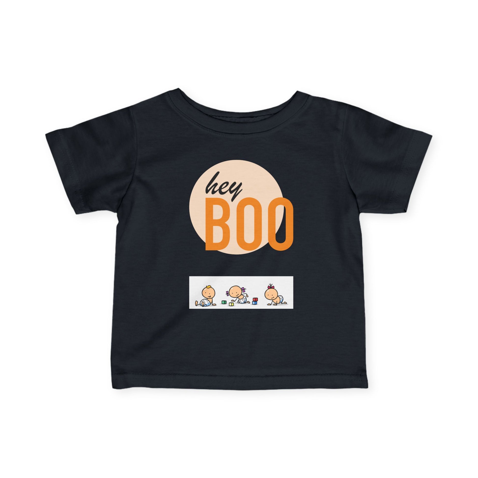 Adorable Infant Fine Jersey Tee ’Hey Boo’ for Fall Baby Showers Halloween or Everyday Fun! Black / 6M