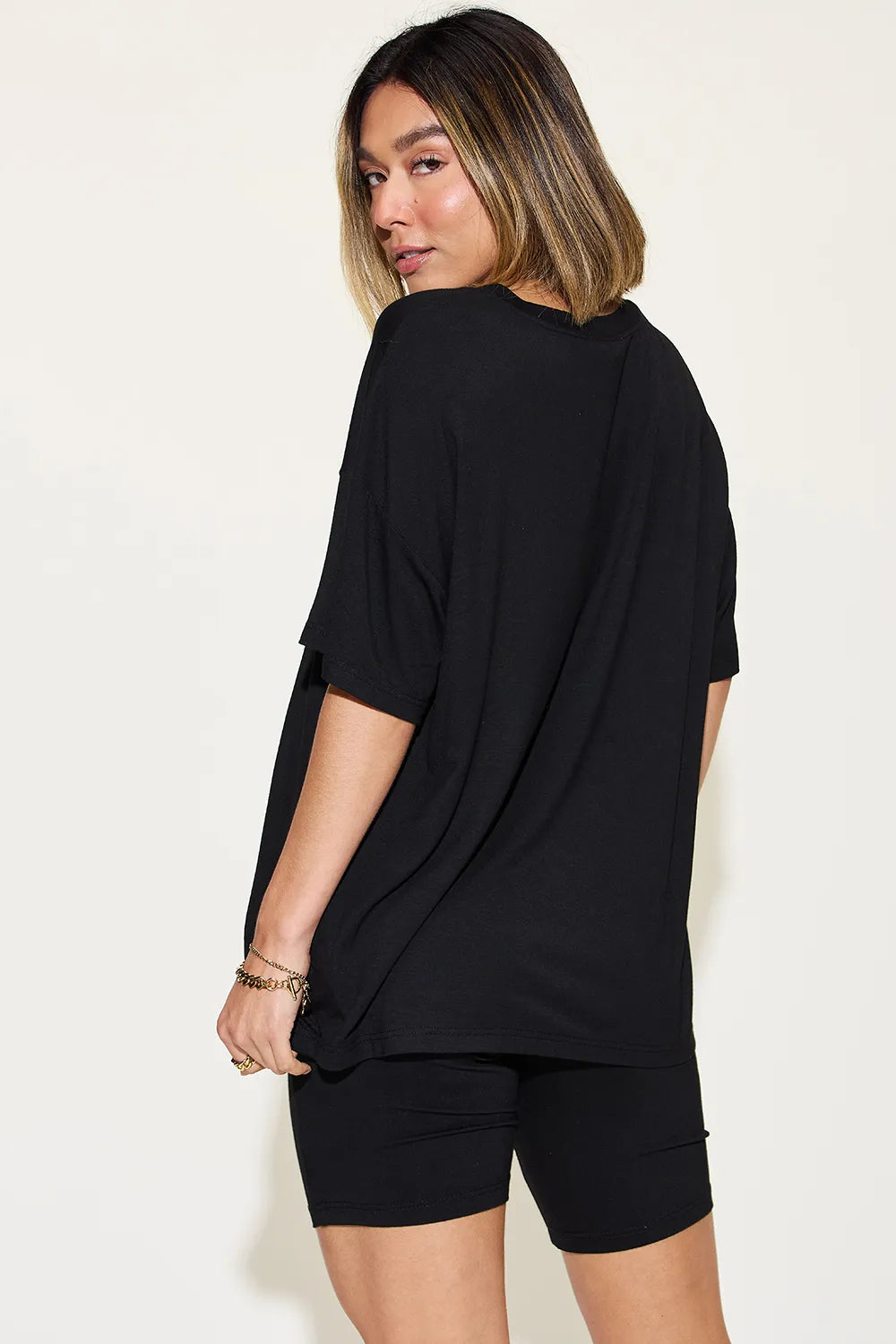 Basic Bae Full Size V Neck Drop Shoulder T Shirt and Shorts Set