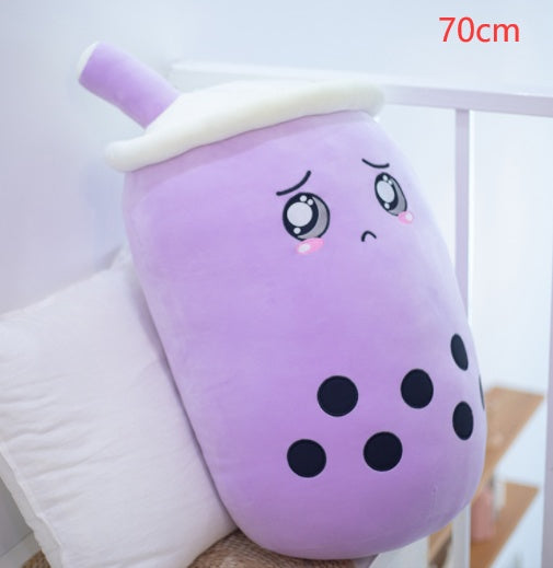 Cute Fruit Drink Plush Stuffed Soft Strawberry Milk Tea Boba Cup Toy Bubble Pillow Cushion Kids Gift Purple / 70CM
