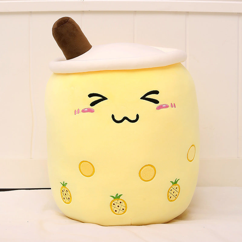 Cute Fruit Drink Plush Stuffed Soft Strawberry Milk Tea Boba Cup Toy Bubble Pillow Cushion Kids Gift Yellow pineapple