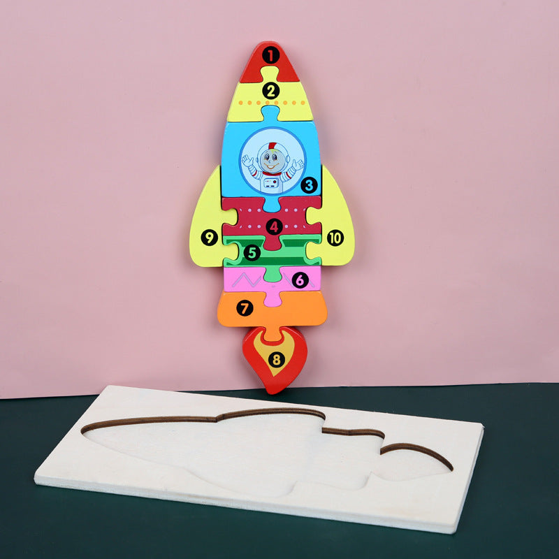 Children’s Cartoon Number Animal Puzzle Rocket
