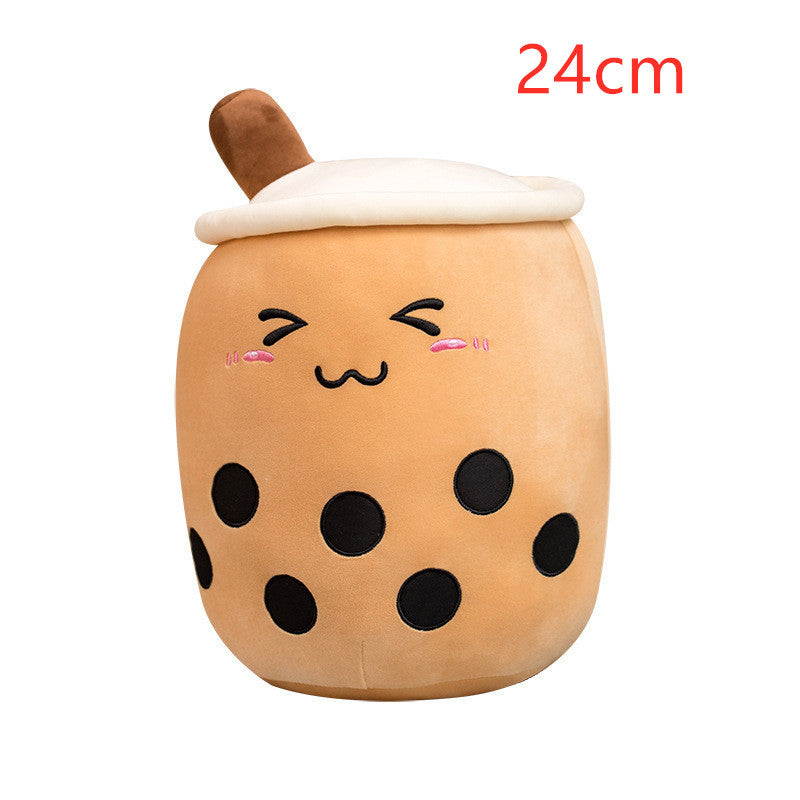 Cute Fruit Drink Plush Stuffed Soft Strawberry Milk Tea Boba Cup Toy Bubble Pillow Cushion Kids Gift Triangle / 24CM