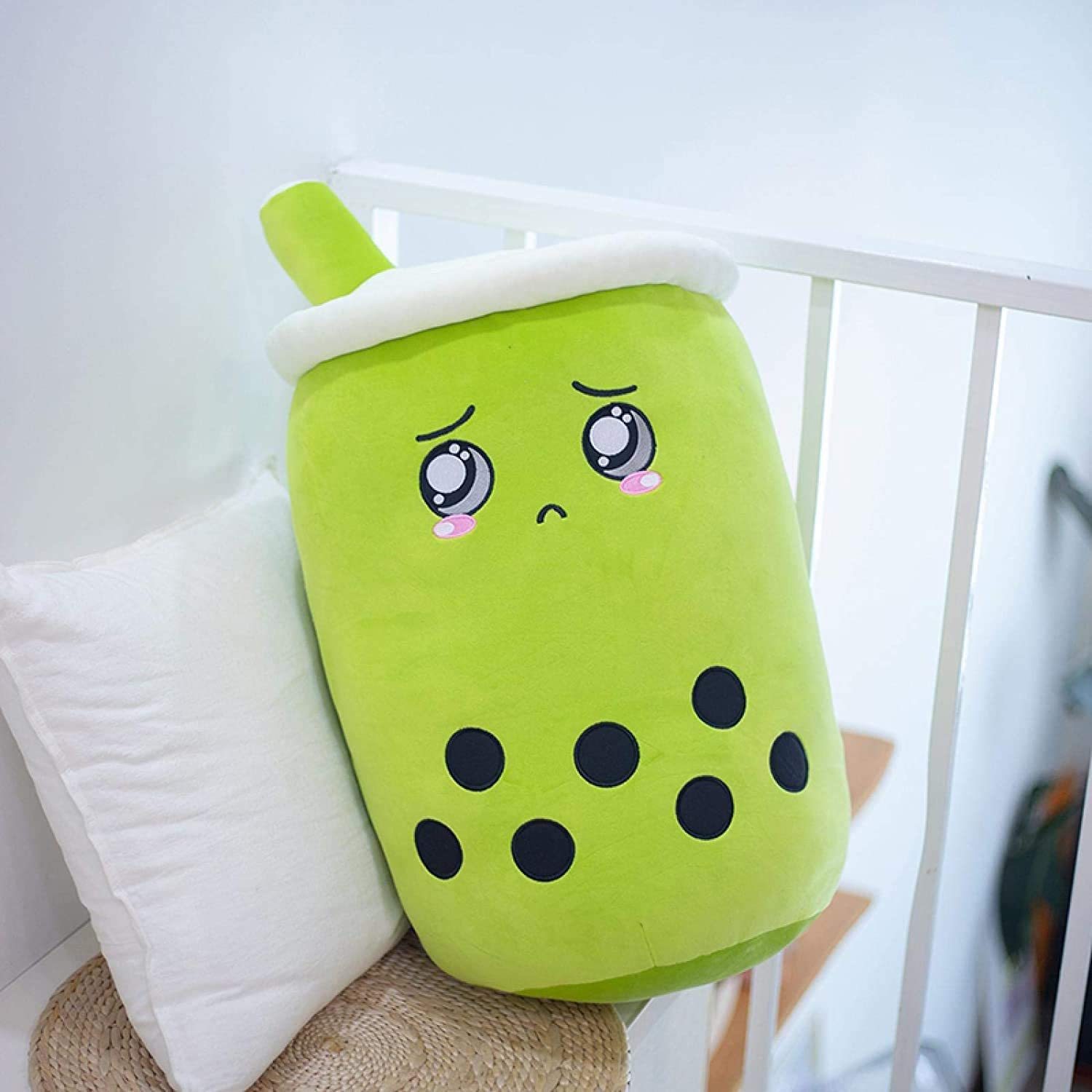 Cute Fruit Drink Plush Stuffed Soft Strawberry Milk Tea Boba Cup Toy Bubble Pillow Cushion Kids Gift Matcha green / 35CM