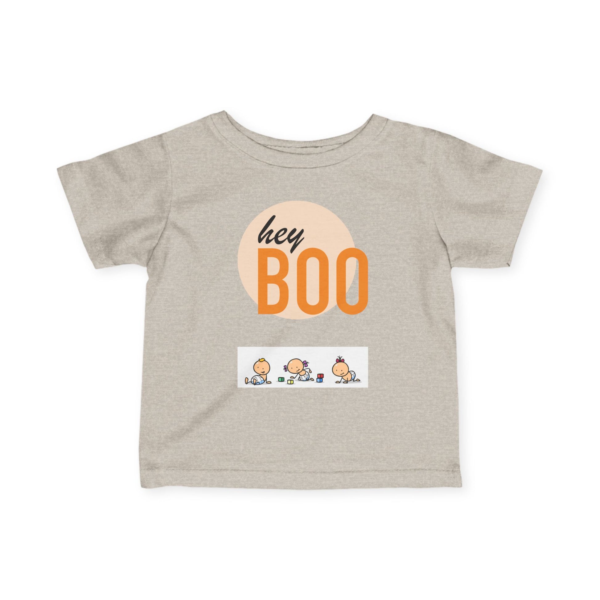 Adorable Infant Fine Jersey Tee ’Hey Boo’ for Fall Baby Showers Halloween or Everyday Fun! Natural Heather / 6M