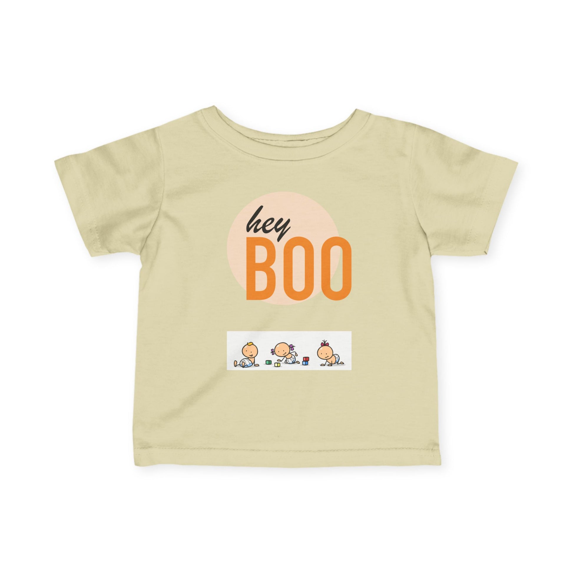 Adorable Infant Fine Jersey Tee ’Hey Boo’ for Fall Baby Showers Halloween or Everyday Fun! Natural / 6M