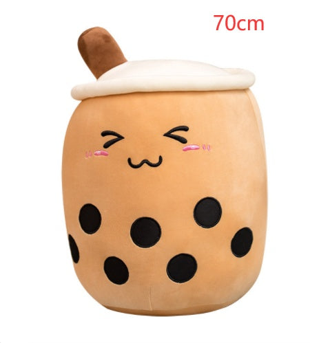 Cute Fruit Drink Plush Stuffed Soft Strawberry Milk Tea Boba Cup Toy Bubble Pillow Cushion Kids Gift Triangle / 70CM