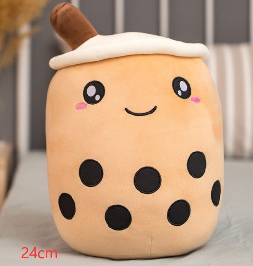 Cute Fruit Drink Plush Stuffed Soft Strawberry Milk Tea Boba Cup Toy Bubble Pillow Cushion Kids Gift Brown / 24CM
