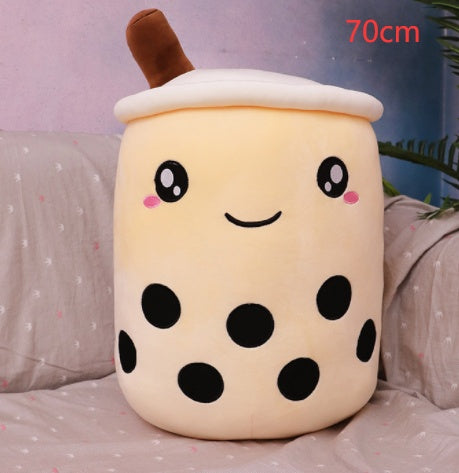 Cute Fruit Drink Plush Stuffed Soft Strawberry Milk Tea Boba Cup Toy Bubble Pillow Cushion Kids Gift light coffee / 70cm