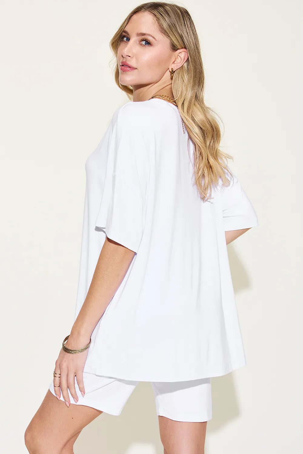 Basic Bae Full Size V Neck Drop Shoulder T Shirt and Shorts Set