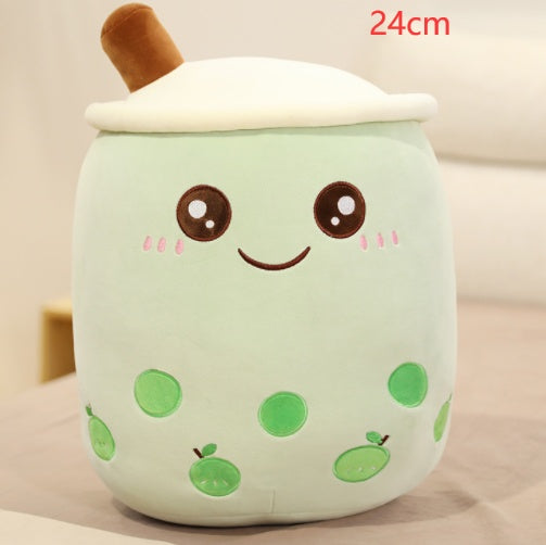 Cute Fruit Drink Plush Stuffed Soft Strawberry Milk Tea Boba Cup Toy Bubble Pillow Cushion Kids Gift Green / 24CM