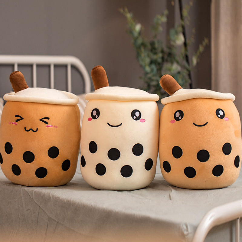 Cute Fruit Drink Plush Stuffed Soft Strawberry Milk Tea Boba Cup Toy Bubble Pillow Cushion Kids Gift