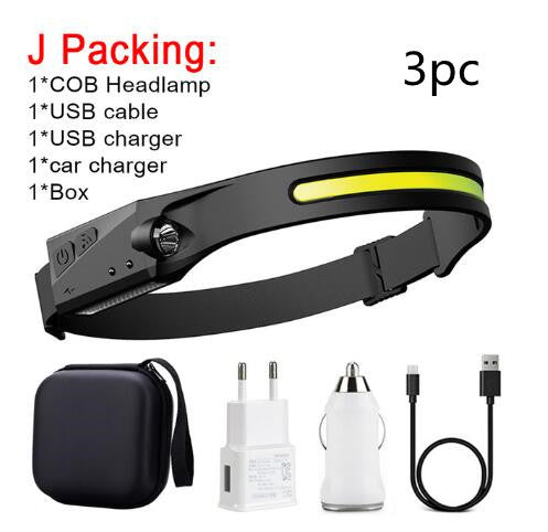 COB LED Induction Riding Headlamp Flashlight USB Rechargeable Waterproof Camping Headlight With All Perspectives