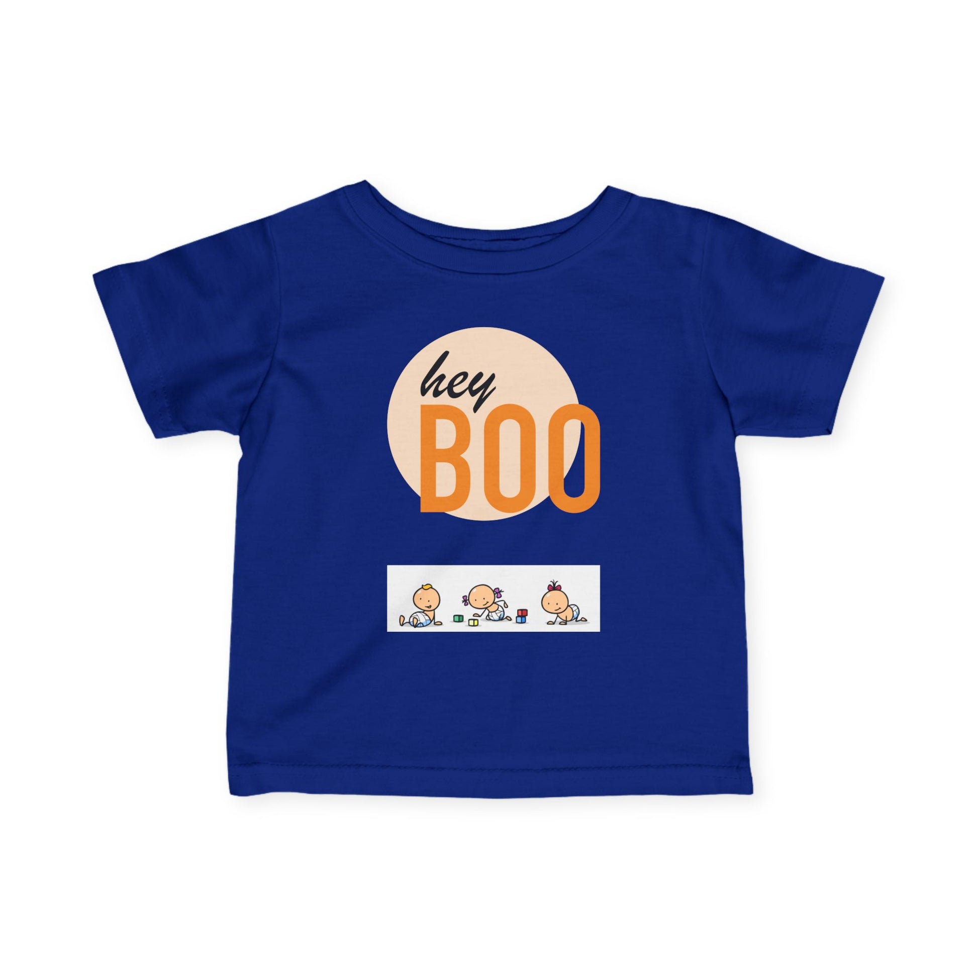 Adorable Infant Fine Jersey Tee ’Hey Boo’ for Fall Baby Showers Halloween or Everyday Fun! Royal / 6M