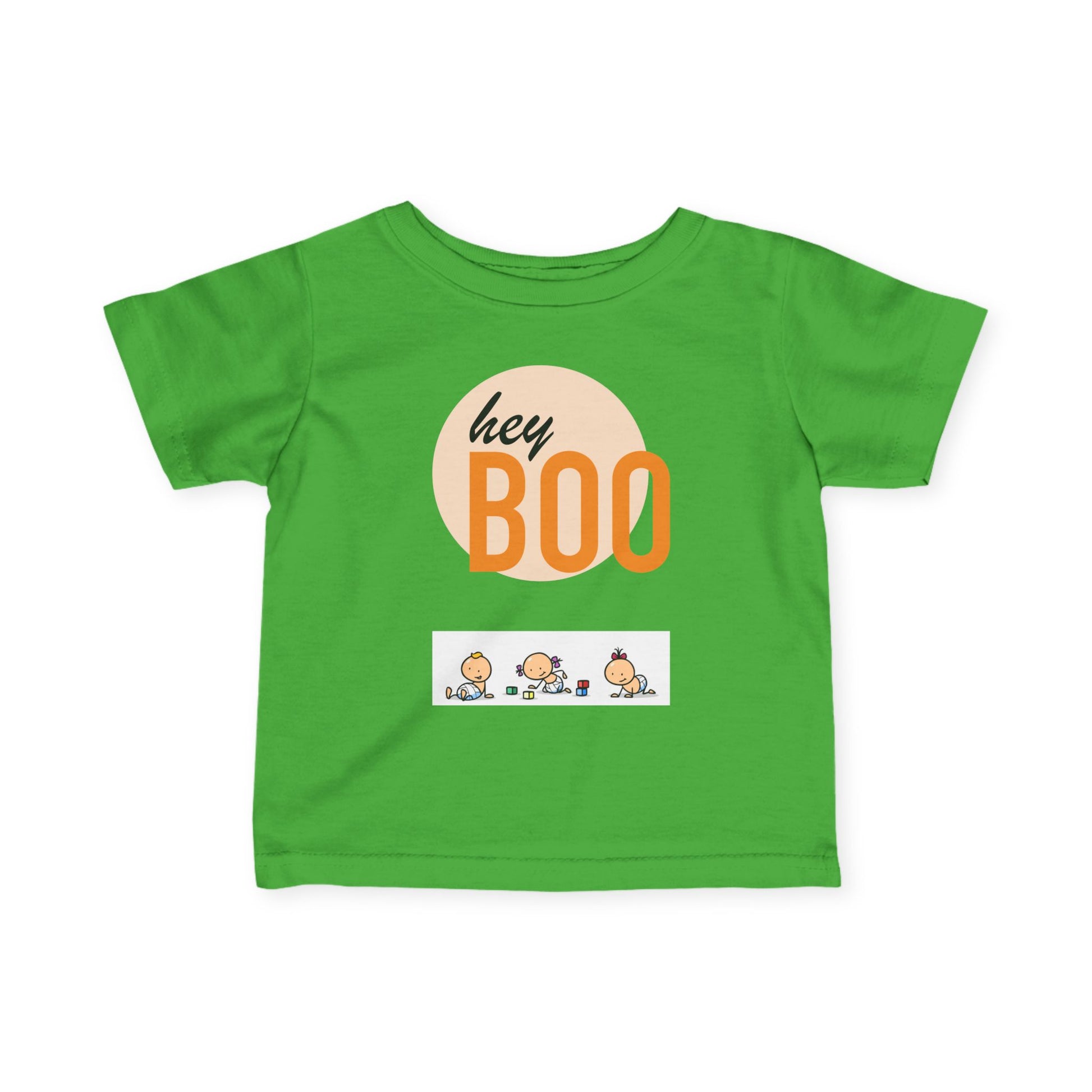 Adorable Infant Fine Jersey Tee ’Hey Boo’ for Fall Baby Showers Halloween or Everyday Fun! Apple / 6M