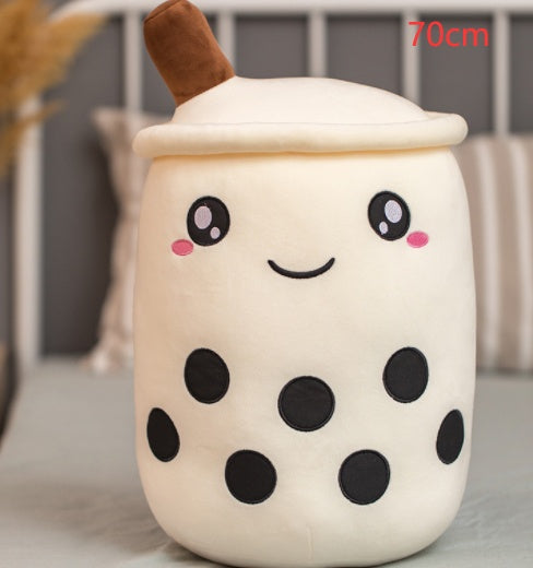 Cute Fruit Drink Plush Stuffed Soft Strawberry Milk Tea Boba Cup Toy Bubble Pillow Cushion Kids Gift White / 70CM