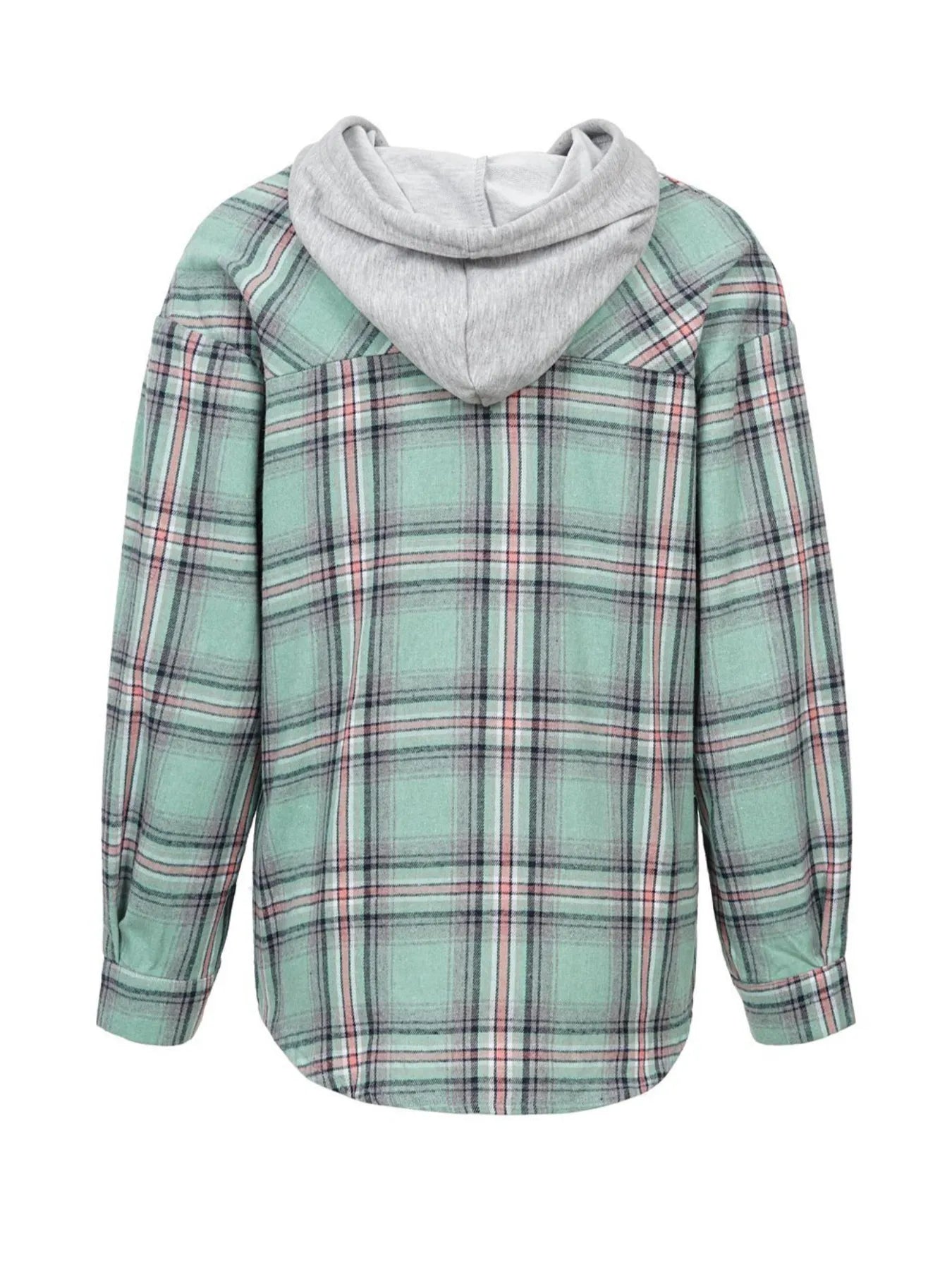 Plaid Button Up Hooded Shirt