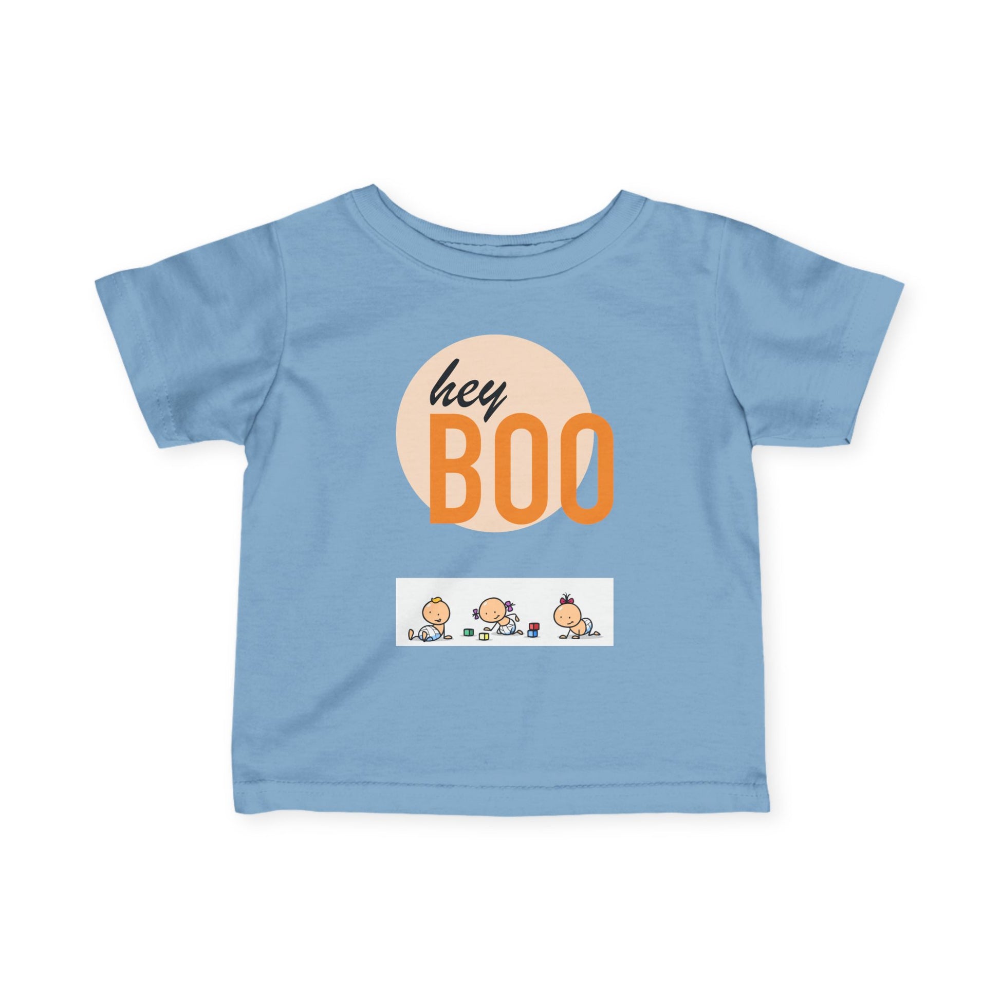 Adorable Infant Fine Jersey Tee ’Hey Boo’ for Fall Baby Showers Halloween or Everyday Fun! Light Blue / 6M