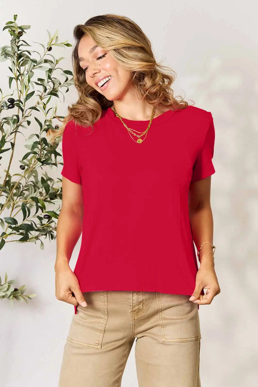 Basic Bae Full Size Round Neck Short Sleeve T Shirt Red / S