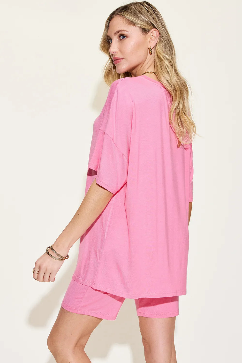 Basic Bae Full Size V Neck Drop Shoulder T Shirt and Shorts Set