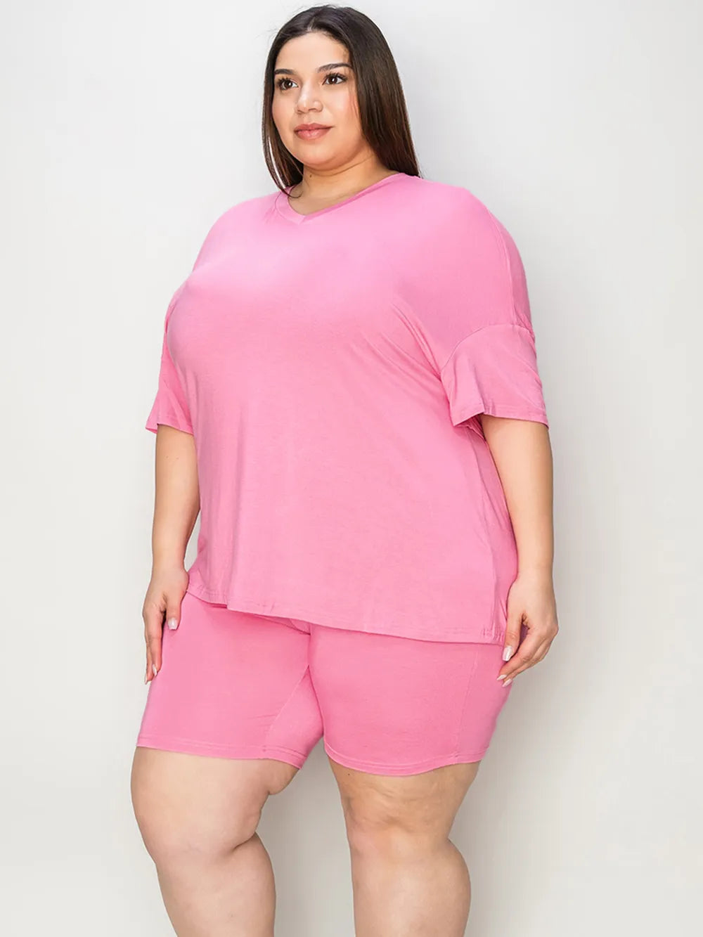 Basic Bae Full Size V Neck Drop Shoulder T Shirt and Shorts Set