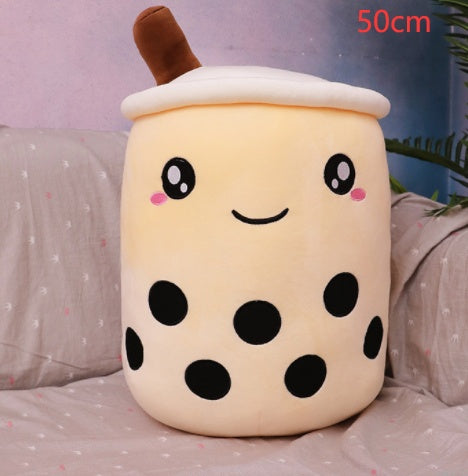 Cute Fruit Drink Plush Stuffed Soft Strawberry Milk Tea Boba Cup Toy Bubble Pillow Cushion Kids Gift light coffee / 50cm
