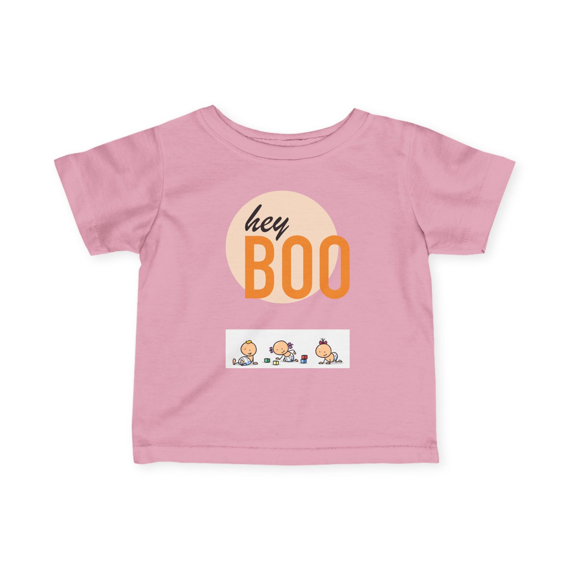 Adorable Infant Fine Jersey Tee ’Hey Boo’ for Fall Baby Showers Halloween or Everyday Fun! Pink / 6M