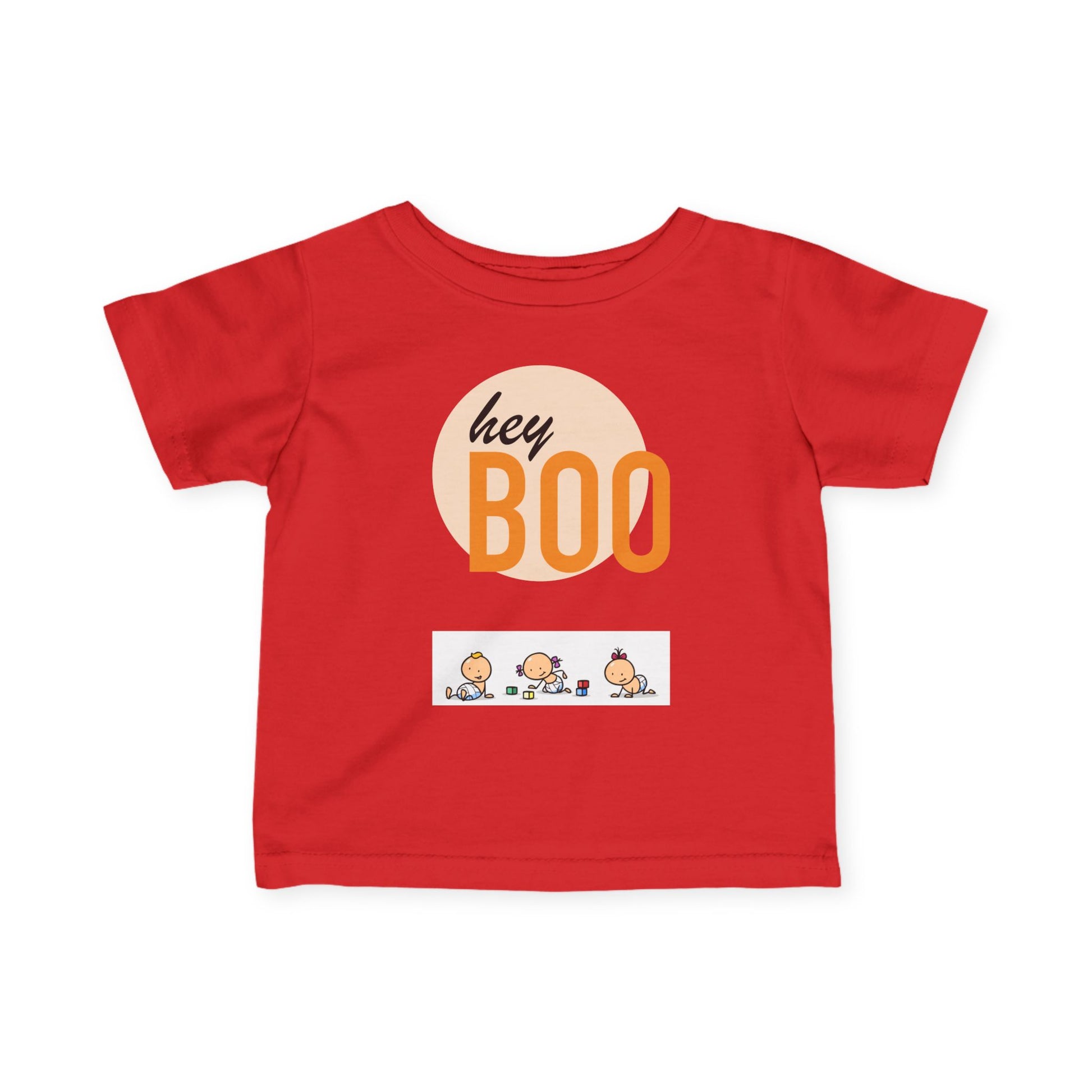 Adorable Infant Fine Jersey Tee ’Hey Boo’ for Fall Baby Showers Halloween or Everyday Fun! Red / 6M