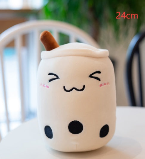 Cute Fruit Drink Plush Stuffed Soft Strawberry Milk Tea Boba Cup Toy Bubble Pillow Cushion Kids Gift White triangle