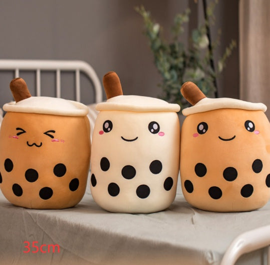 Cute Fruit Drink Plush Stuffed Soft Strawberry Milk Tea Boba Cup Toy Bubble Pillow Cushion Kids Gift Family / 35CM