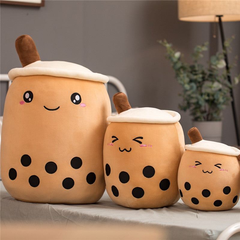 Cute Fruit Drink Plush Stuffed Soft Strawberry Milk Tea Boba Cup Toy Bubble Pillow Cushion Kids Gift