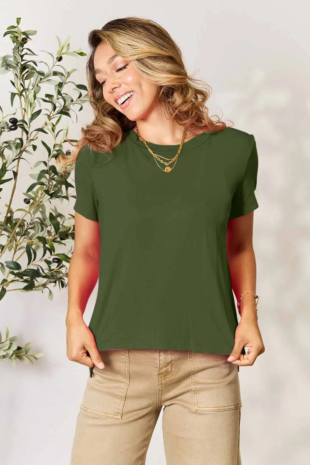 Basic Bae Full Size Round Neck Short Sleeve T Shirt Matcha Green / S