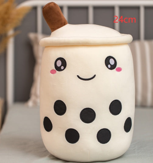 Cute Fruit Drink Plush Stuffed Soft Strawberry Milk Tea Boba Cup Toy Bubble Pillow Cushion Kids Gift White / 24CM