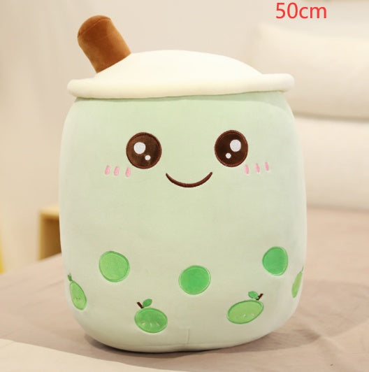 Cute Fruit Drink Plush Stuffed Soft Strawberry Milk Tea Boba Cup Toy Bubble Pillow Cushion Kids Gift Green / 50CM