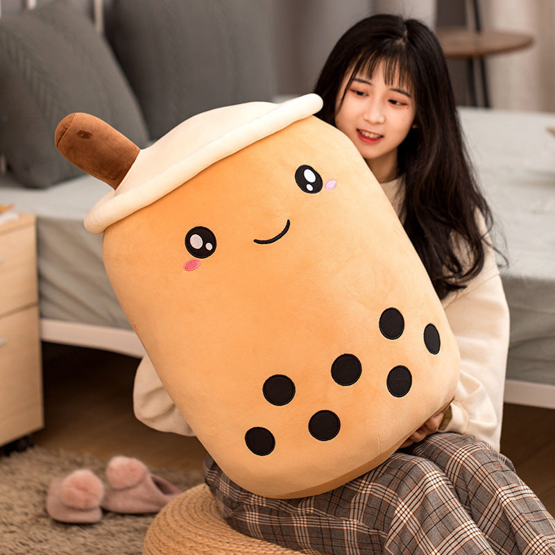 Cute Fruit Drink Plush Stuffed Soft Strawberry Milk Tea Boba Cup Toy Bubble Pillow Cushion Kids Gift