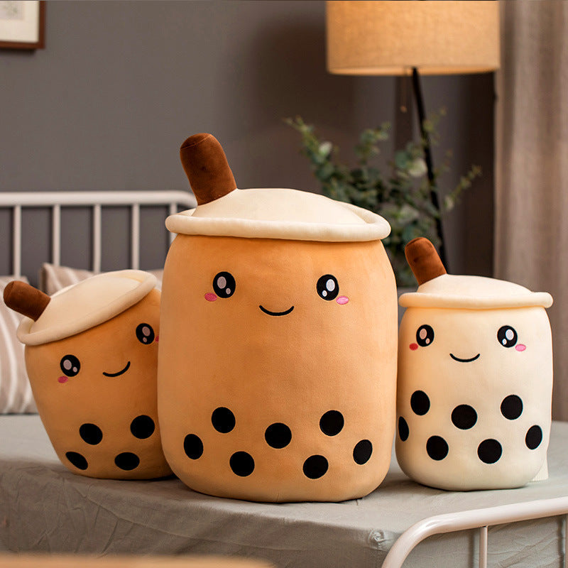 Cute Fruit Drink Plush Stuffed Soft Strawberry Milk Tea Boba Cup Toy Bubble Pillow Cushion Kids Gift