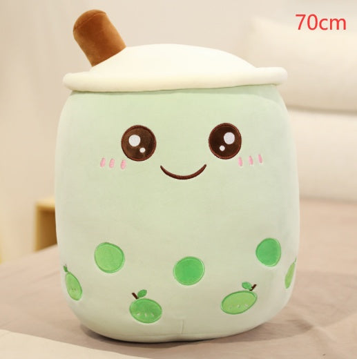 Cute Fruit Drink Plush Stuffed Soft Strawberry Milk Tea Boba Cup Toy Bubble Pillow Cushion Kids Gift Green / 70CM