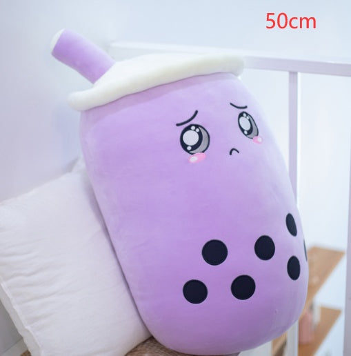 Cute Fruit Drink Plush Stuffed Soft Strawberry Milk Tea Boba Cup Toy Bubble Pillow Cushion Kids Gift Purple / 50CM