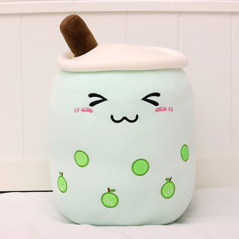 Cute Fruit Drink Plush Stuffed Soft Strawberry Milk Tea Boba Cup Toy Bubble Pillow Cushion Kids Gift Green apple / 50CM