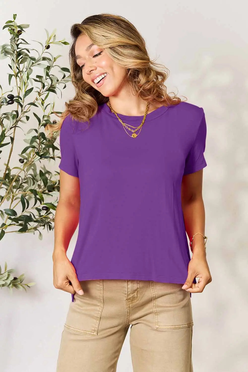 Basic Bae Full Size Round Neck Short Sleeve T Shirt Purple / S