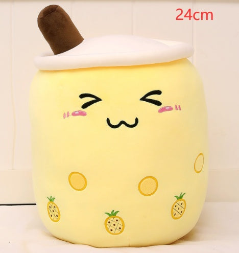 Cute Fruit Drink Plush Stuffed Soft Strawberry Milk Tea Boba Cup Toy Bubble Pillow Cushion Kids Gift Yellow / 24CM