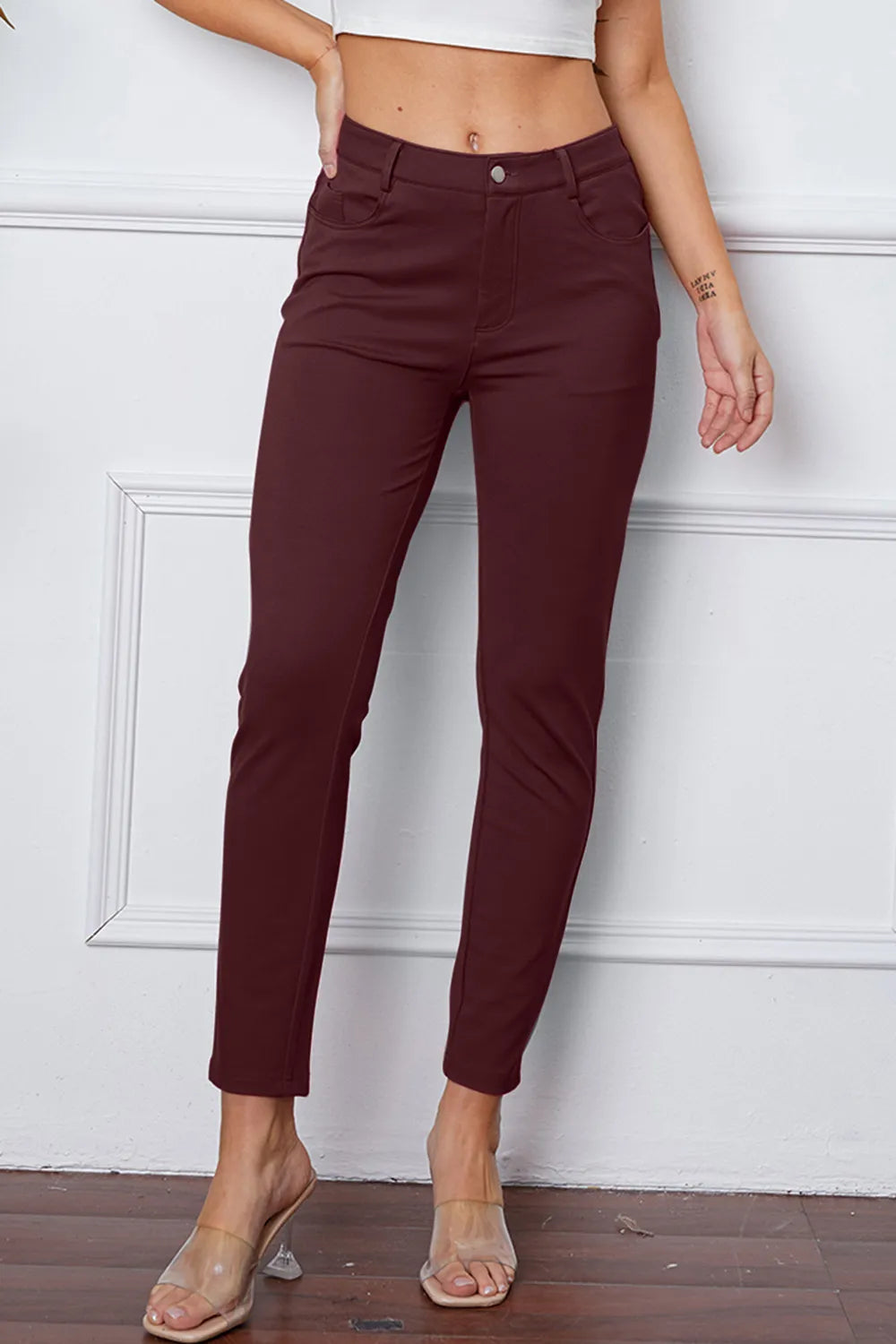 StretchyStitch Pants by Basic Bae Burgundy / S