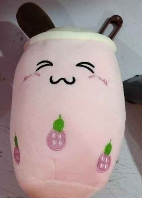 Cute Fruit Drink Plush Stuffed Soft Strawberry Milk Tea Boba Cup Toy Bubble Pillow Cushion Kids Gift Pink / 24CM