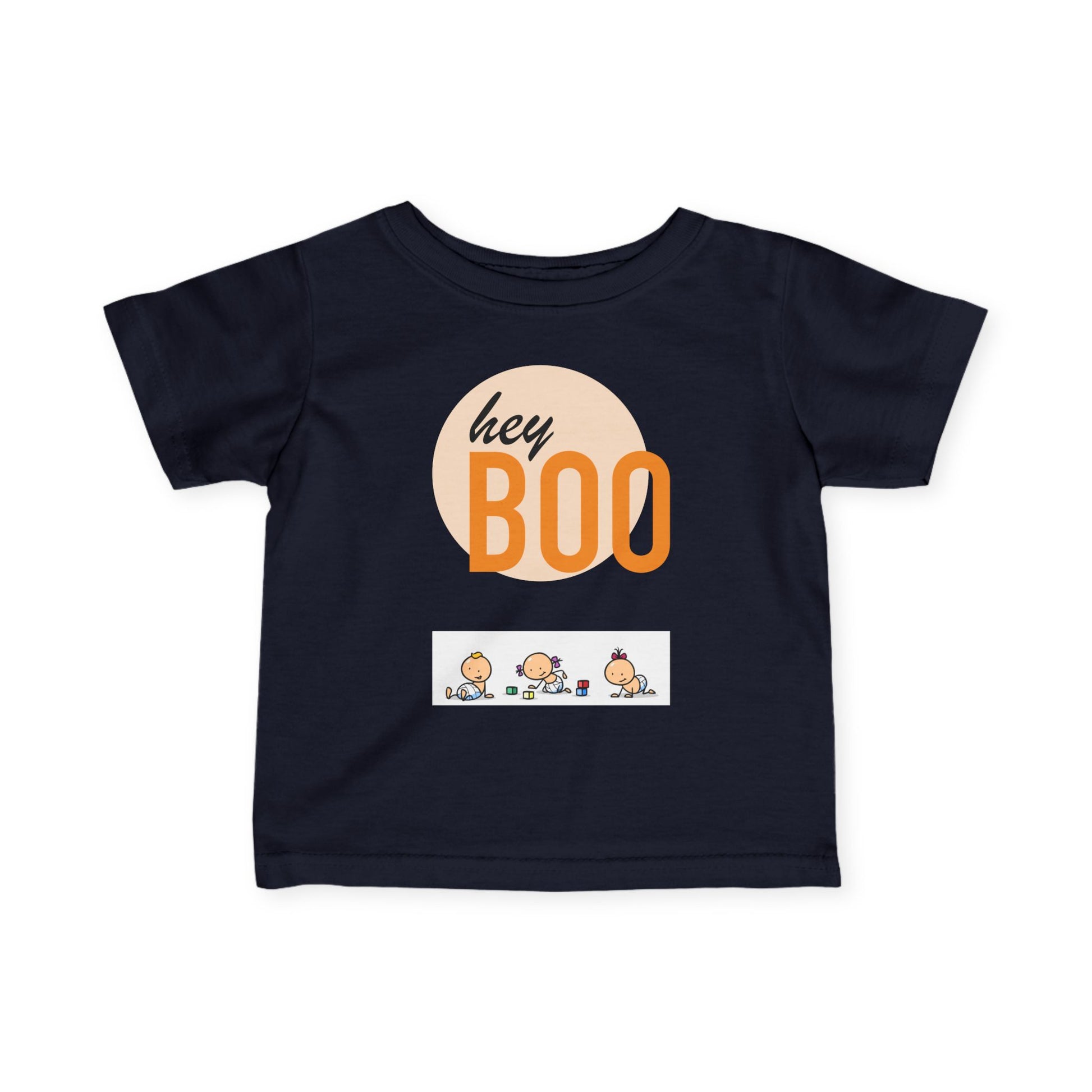 Adorable Infant Fine Jersey Tee ’Hey Boo’ for Fall Baby Showers Halloween or Everyday Fun! Navy / 6M