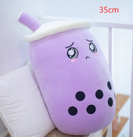 Cute Fruit Drink Plush Stuffed Soft Strawberry Milk Tea Boba Cup Toy Bubble Pillow Cushion Kids Gift Purple / 35CM