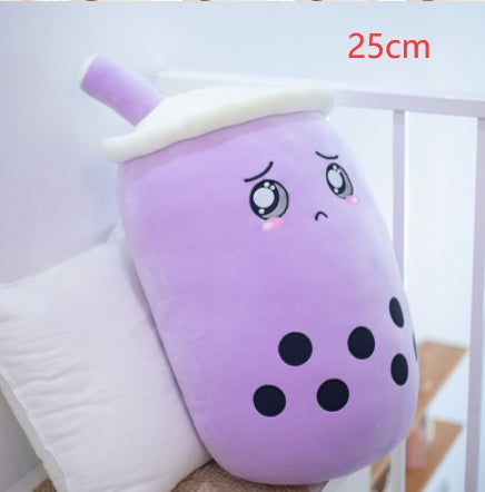 Cute Fruit Drink Plush Stuffed Soft Strawberry Milk Tea Boba Cup Toy Bubble Pillow Cushion Kids Gift Purple / 25CM