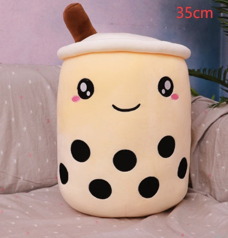 Cute Fruit Drink Plush Stuffed Soft Strawberry Milk Tea Boba Cup Toy Bubble Pillow Cushion Kids Gift light coffee / 35cm