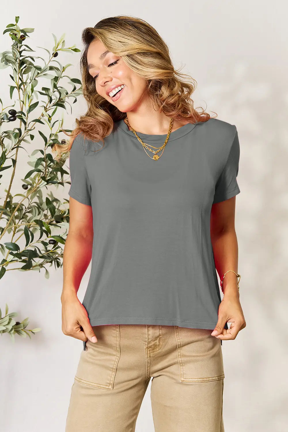 Basic Bae Full Size Round Neck Short Sleeve T Shirt Gray / S